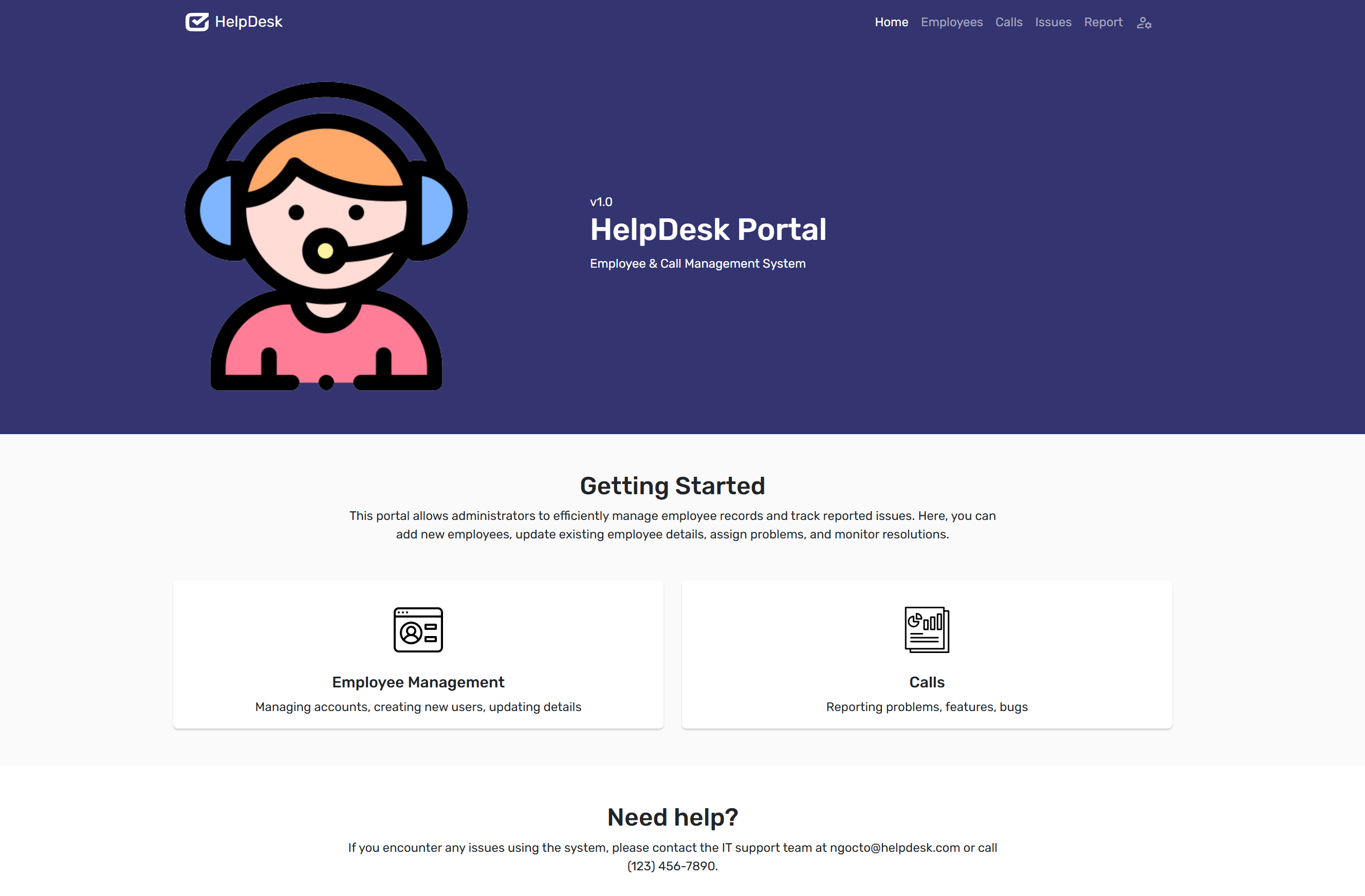 Helpdesk project Desktop view