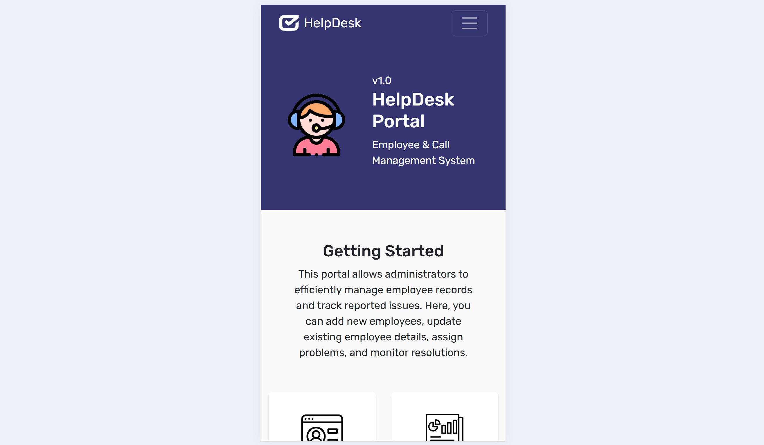 Helpdesk project Mobile view